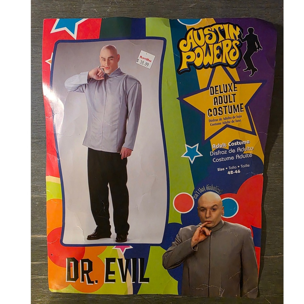 Austin Powers Dr Evil Deluxe Adult Costume Grey Jacket Pants Bald Cap Size 42-46